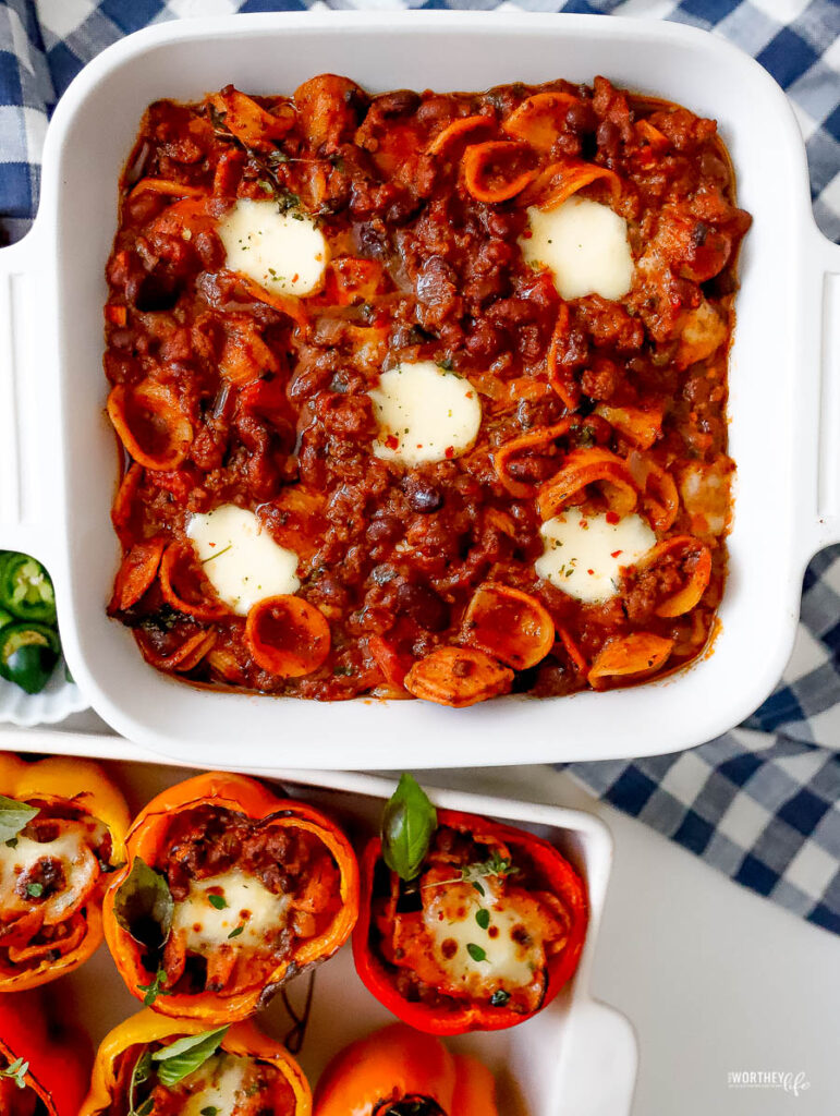 pepper recipe in white baking dish