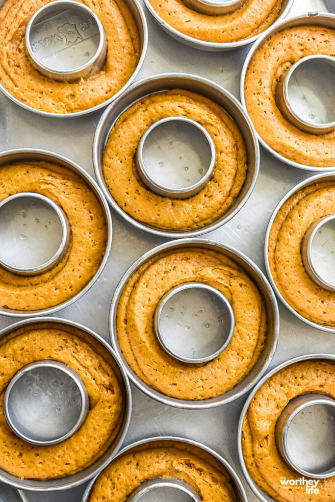  homemade pumpkin donuts in donut pan