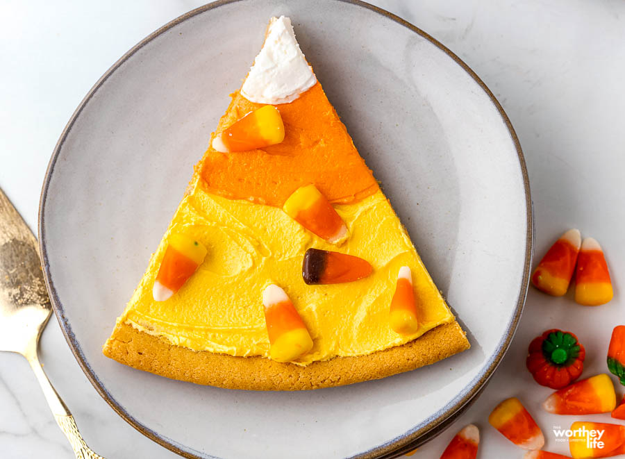 slice of Halloween pizza on white plate