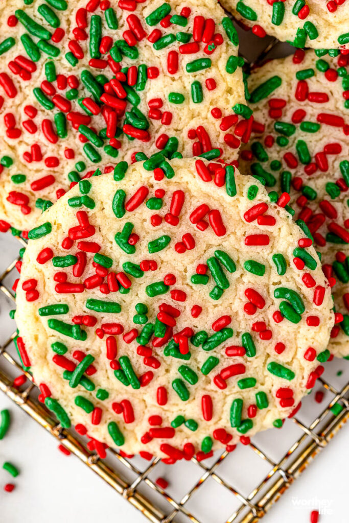 Christmas Sprinkle Cookies on baking sheet