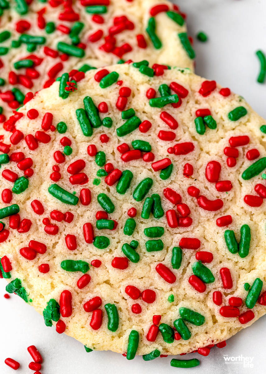 christmas sugar cookies with green and red sprinkles