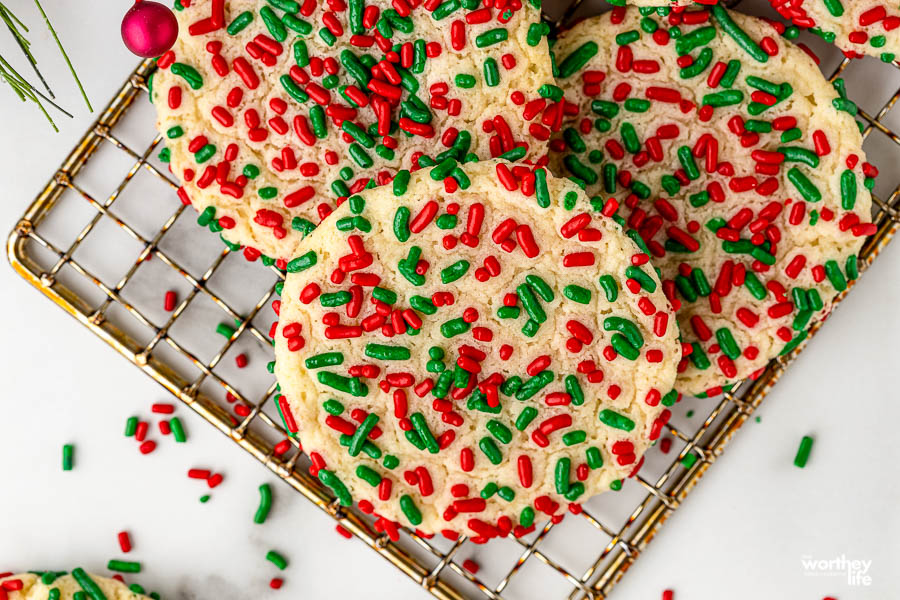 Christmas Sprinkle Cookies on baking sheet