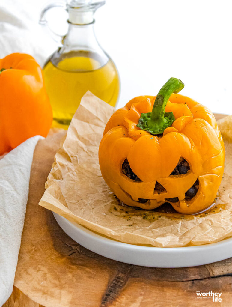 stuffed pepper made in the instant pot on white plate