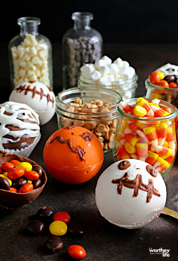 halloween hot chocolate bombs and ingredients