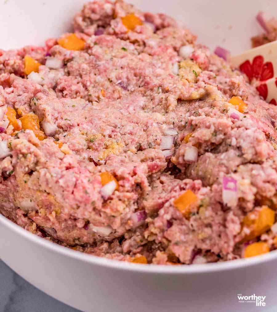 meatloaf mixture in a white bowl