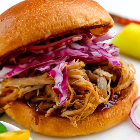 pork sandwiches with coleslaw and buns