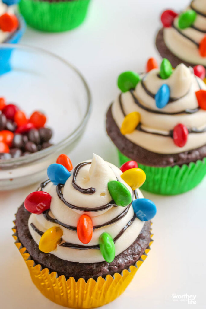 M&M's used to decorate cupcakes for the holidays