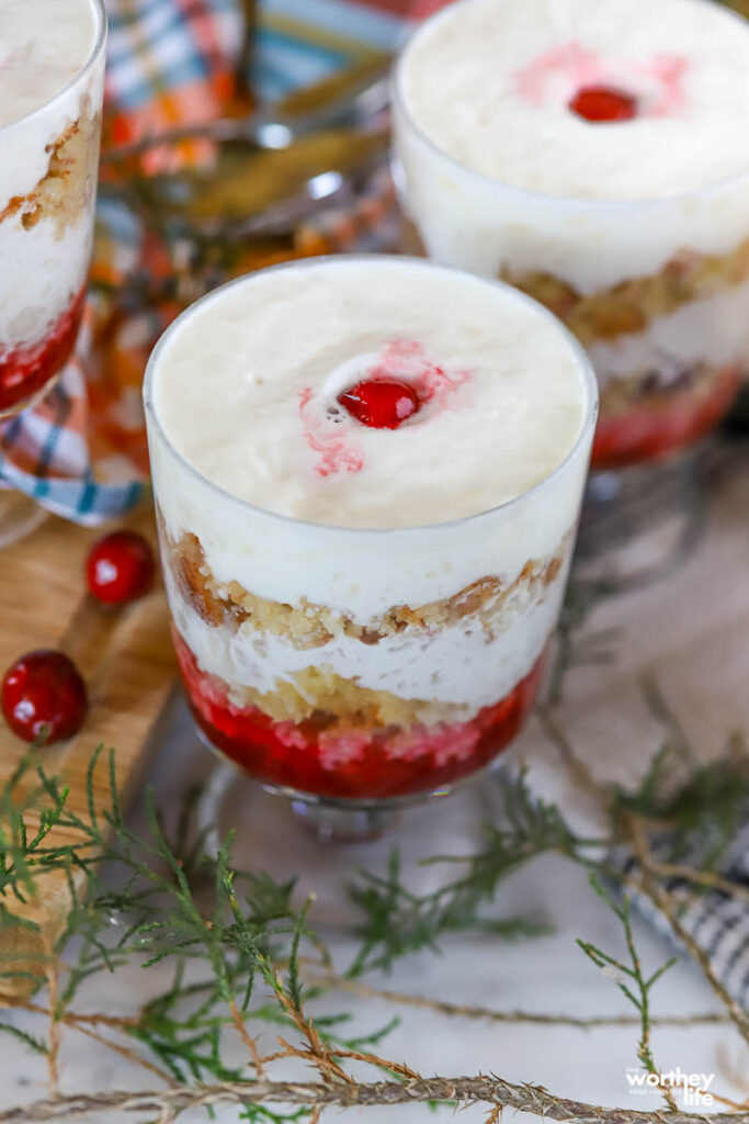 poke cranberry cake in mini trifles