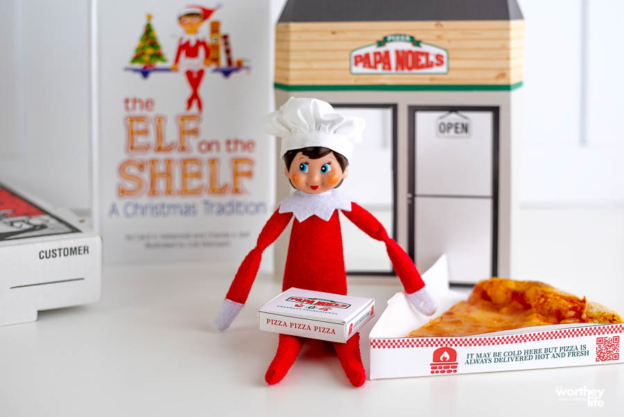elf on the shelf doll having pizza craft