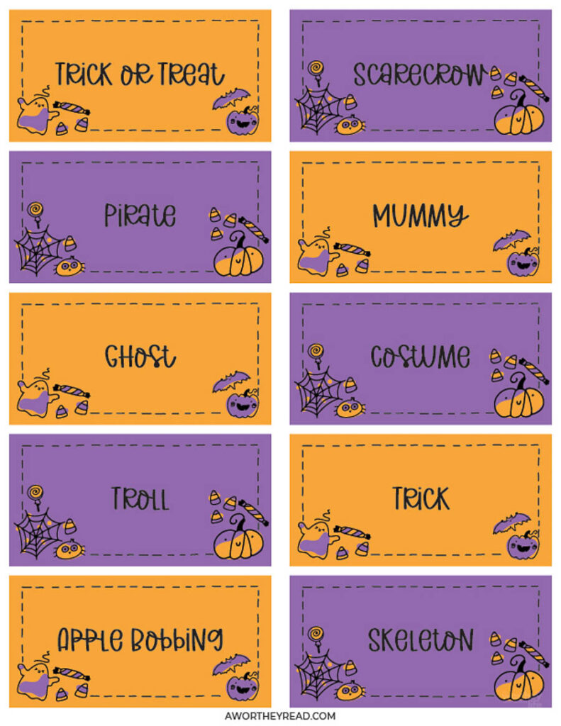 free charades printable in orange and purple cards