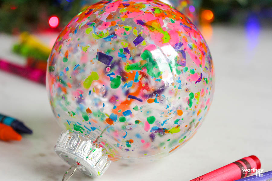 Melted Crayon Christmas Ornament on white background