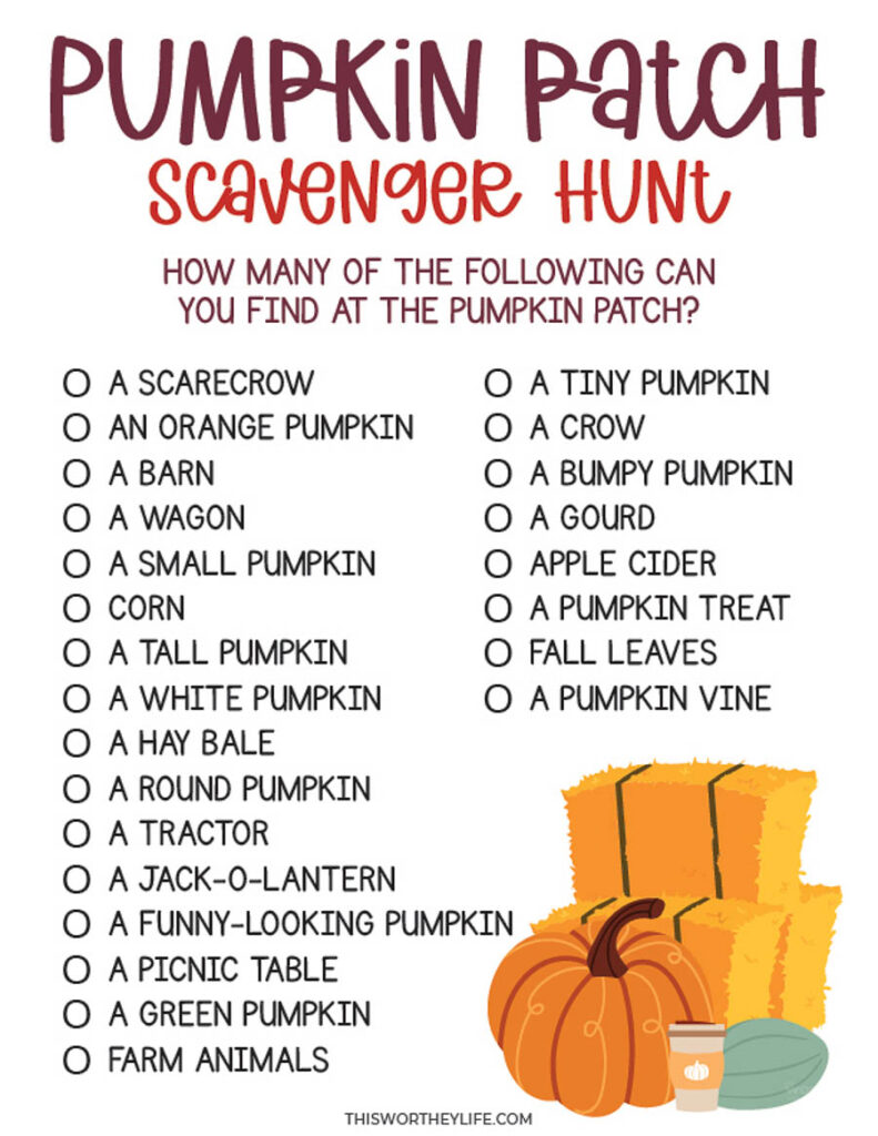 free printable for Pumpkin Patch Scavenger Hunt