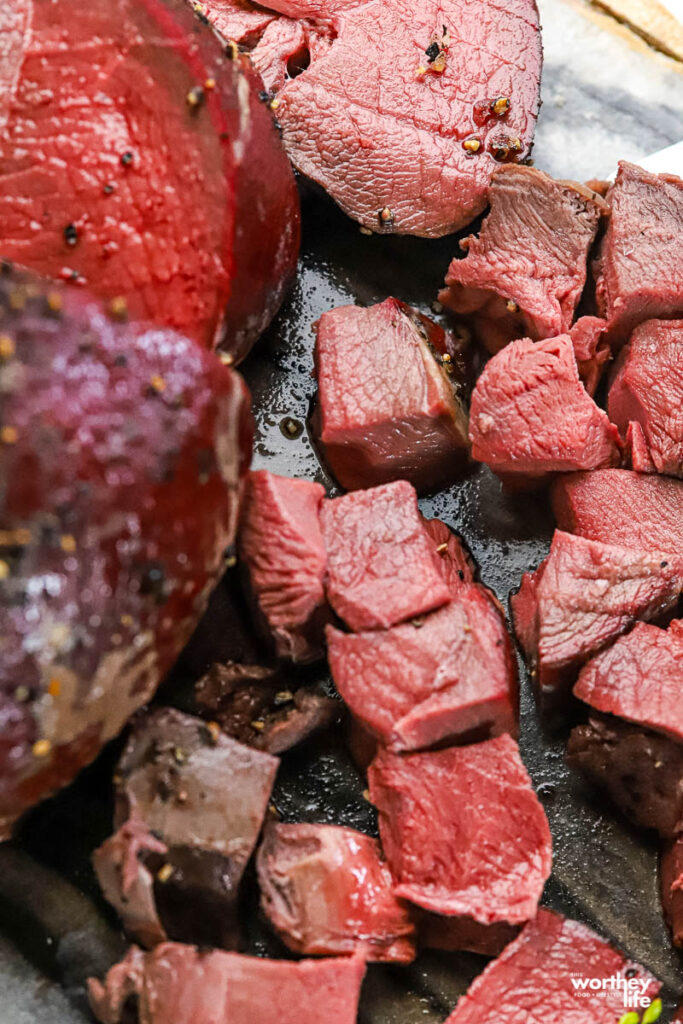 smoked venison cut into cubes