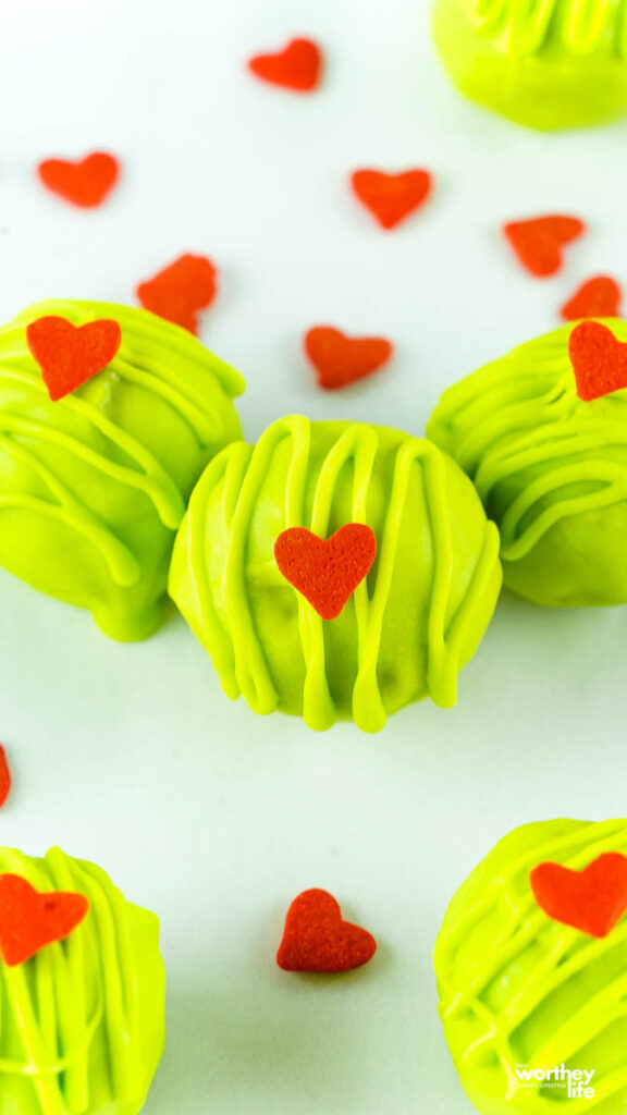 Grinch oreo balls on white background