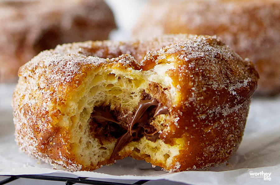 upclose photo of stuffed nutella dougnuts