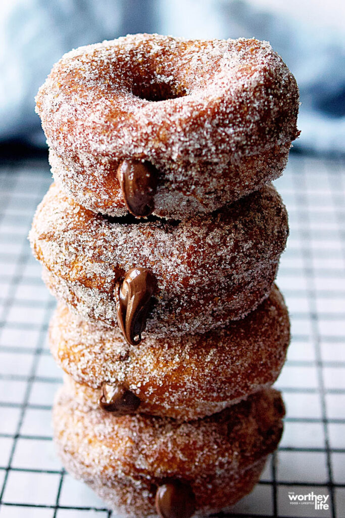 stuffed doughnuts with Nutella stacked