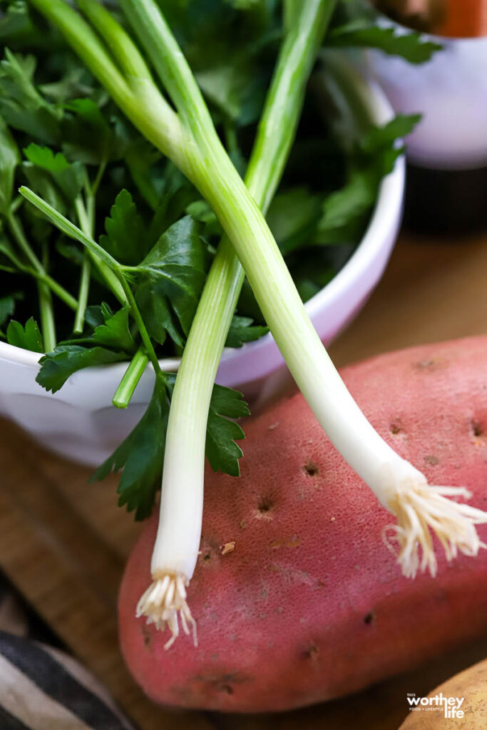 onions and parsley in white bowl