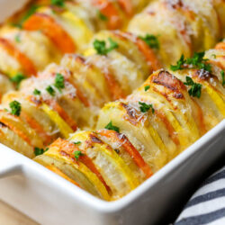 Creamy Potatoes Au Gratin with Onion + Squash