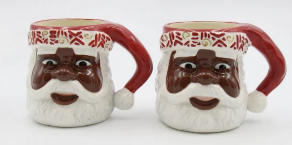 set of two african american santa claus mugs