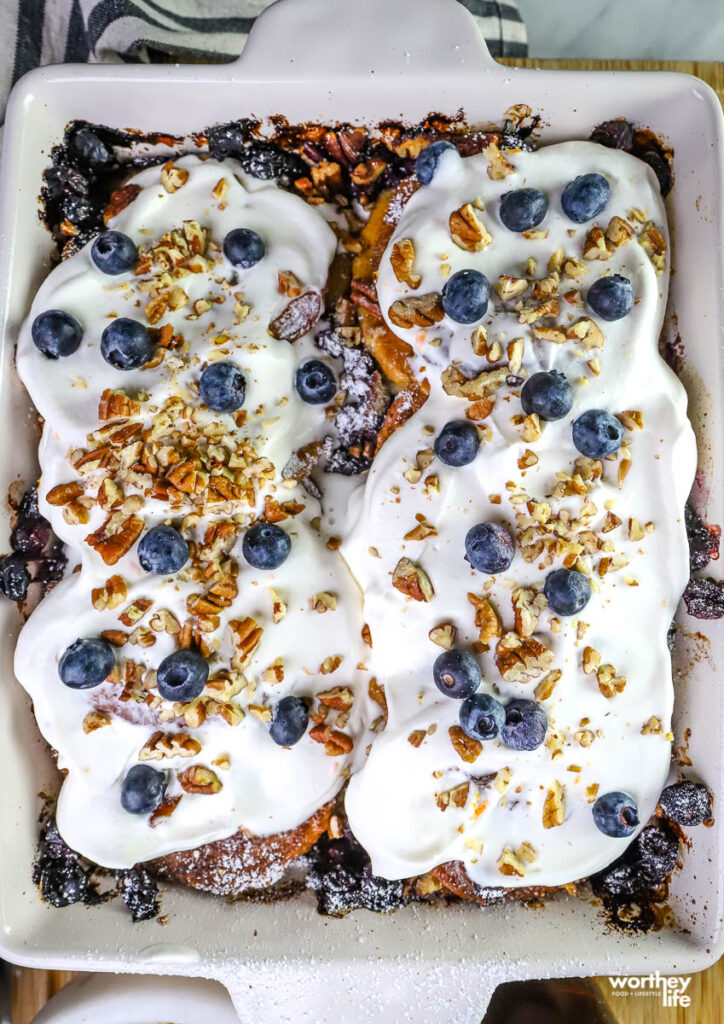 pancake french toast casserole in a baking dish