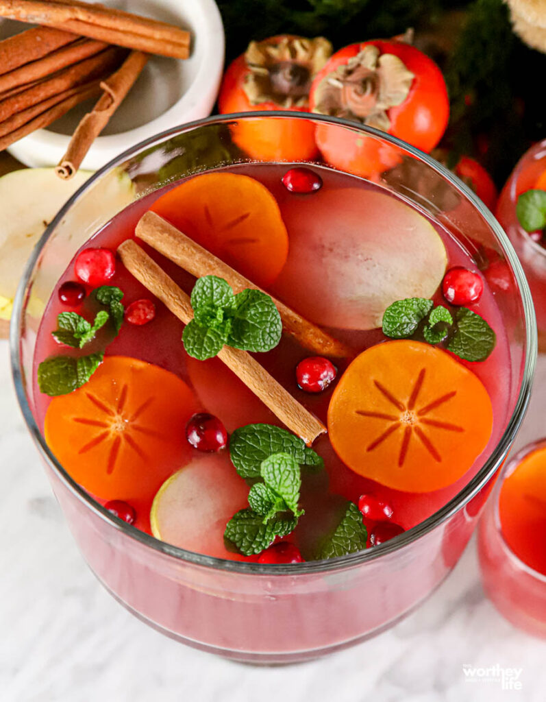 a punch bowl filled with our pear cranberry punch