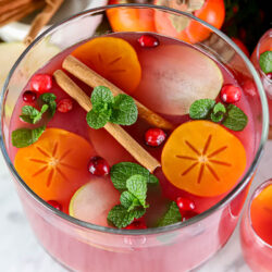 punch bowl filled with a pear juice holiday punch