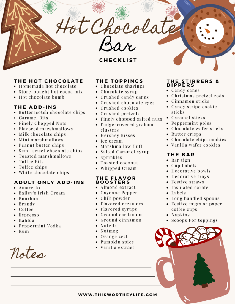 free hot chocolate checklist printable