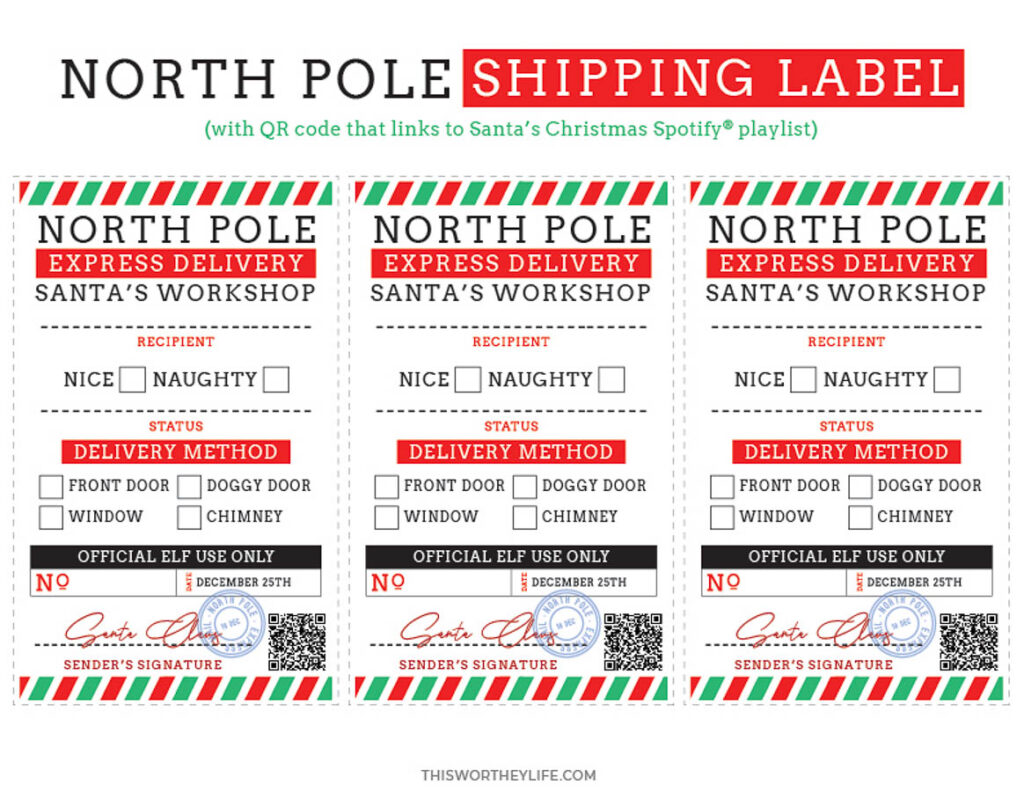 free shipping label from the north pole