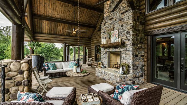 back porch log cabin look