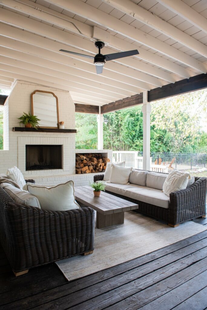 outdoor living area with fireplace