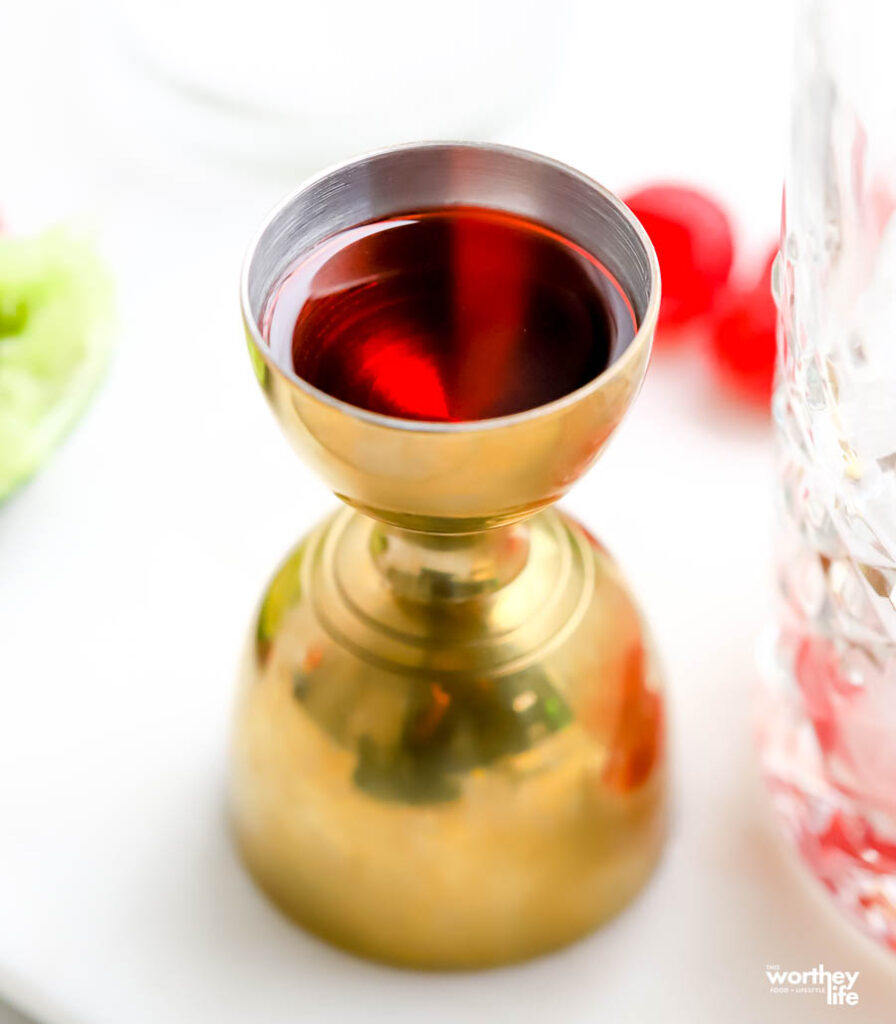 Raspberry Syrup in cocktail shot