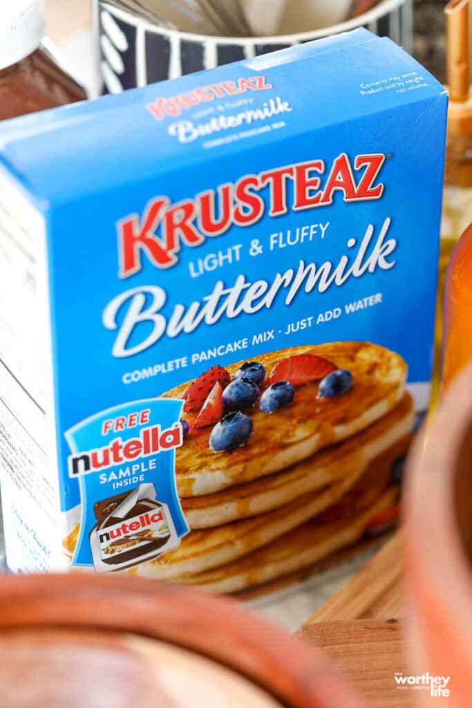 a box of Krusteaz Pancake Mix