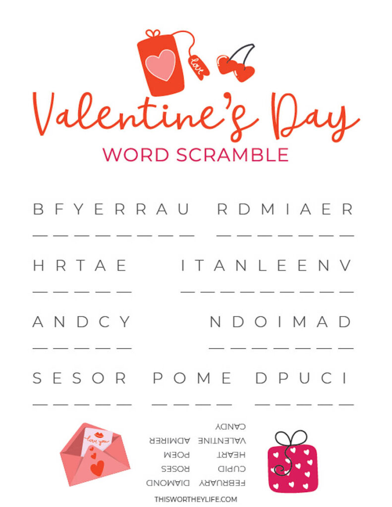 valentine's day word scramble