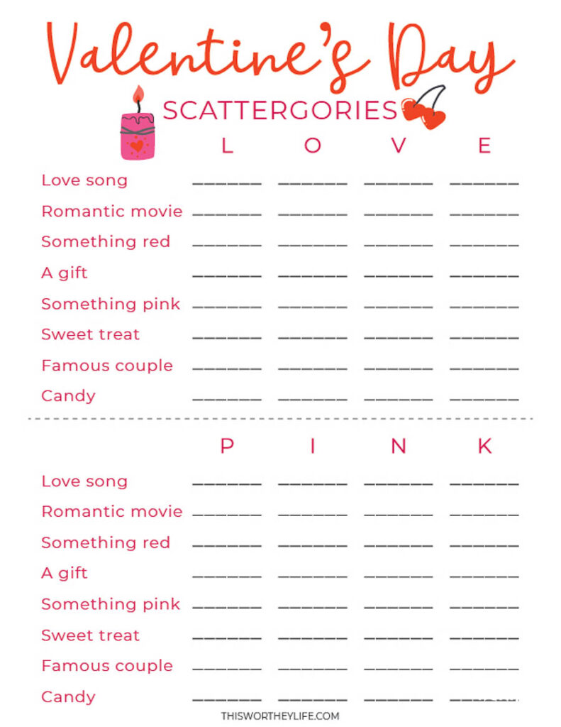 valentine's day scattergories printable