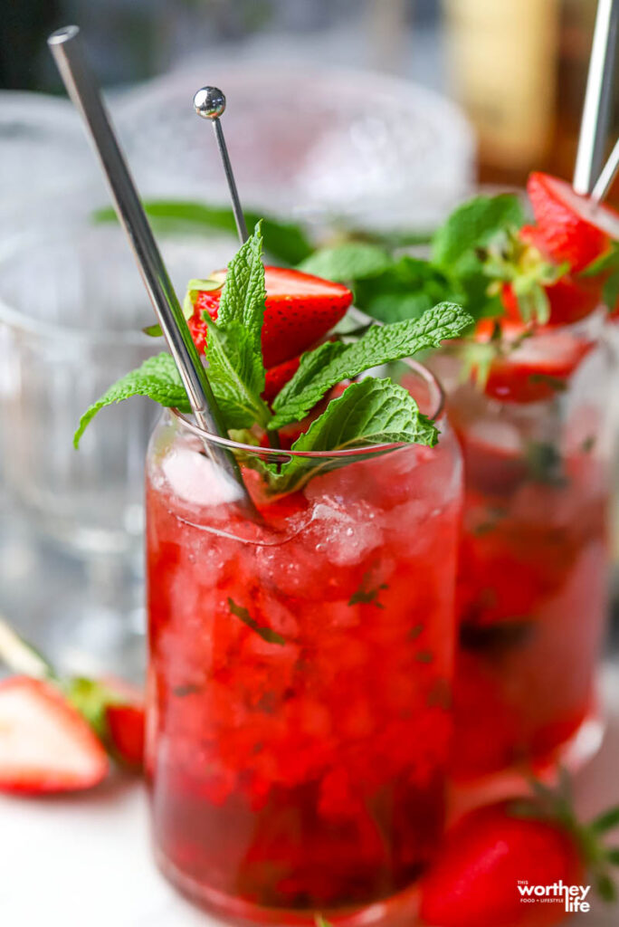 strawberry mint julep in tall glass