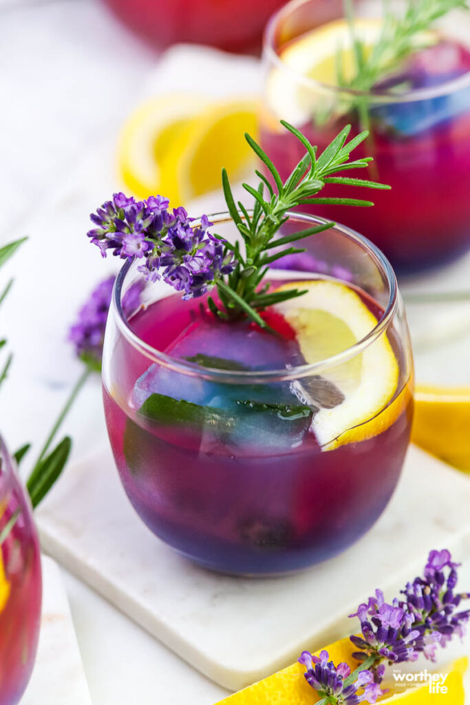 frosty glasses of blueberry lavender lemonade
