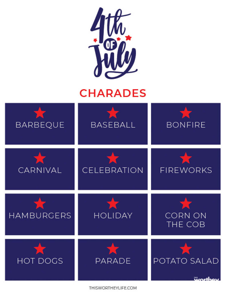 Free printable for a 4th of July Charades