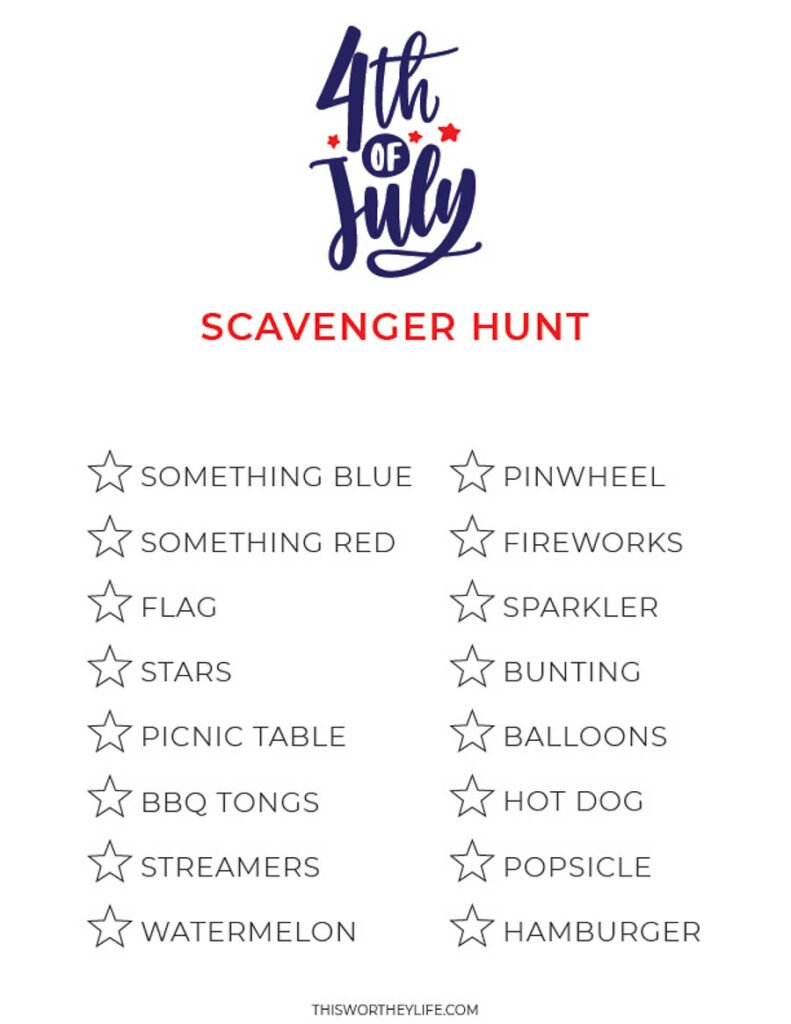 Free printable for a 4th of July Scavenger Hunt