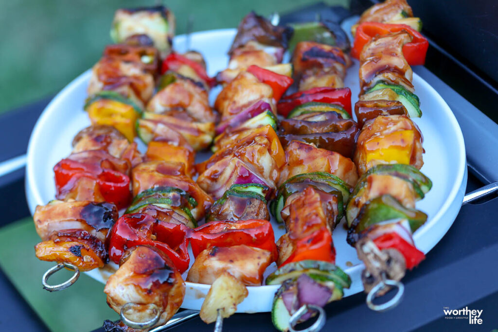 pineapple, veggies and chicken kabobs