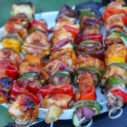 pineapple, veggies and chicken kabobs