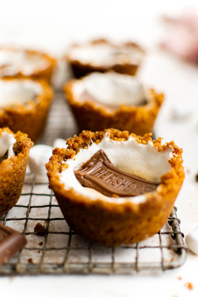 chocolate cookie cups on baking rack