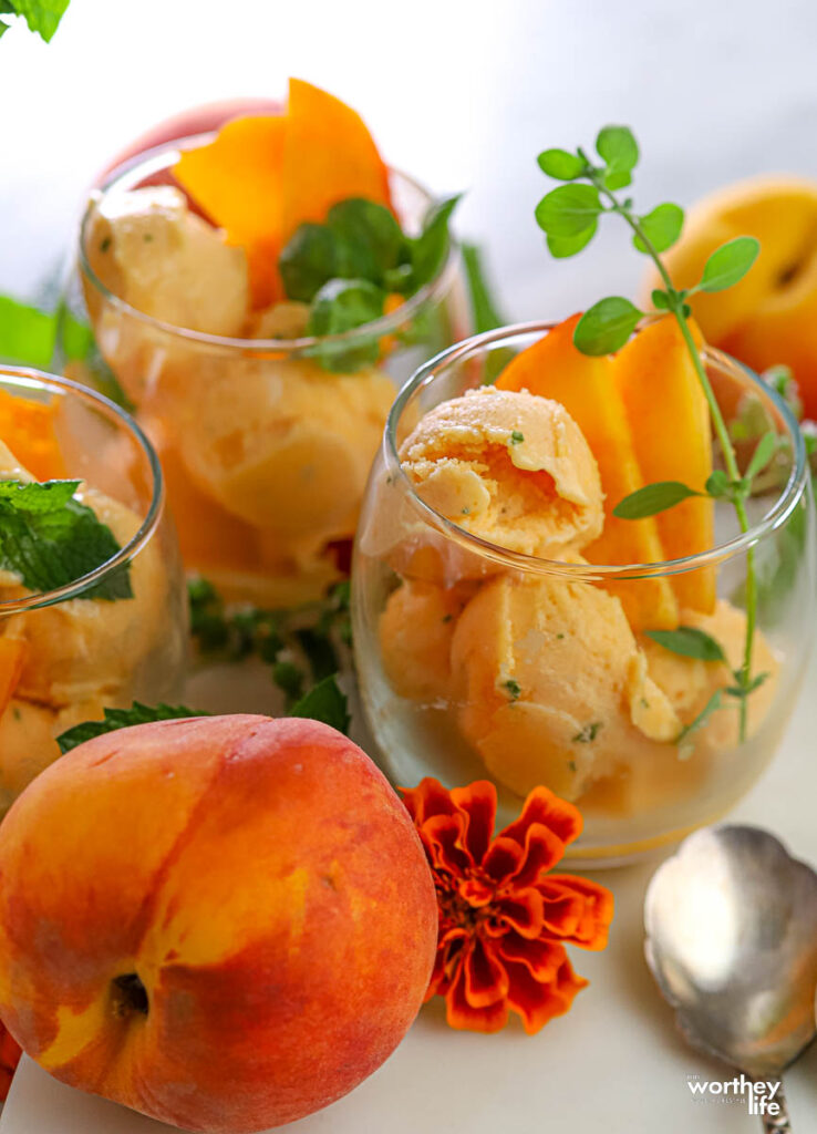 glasses filled with peach sorbet