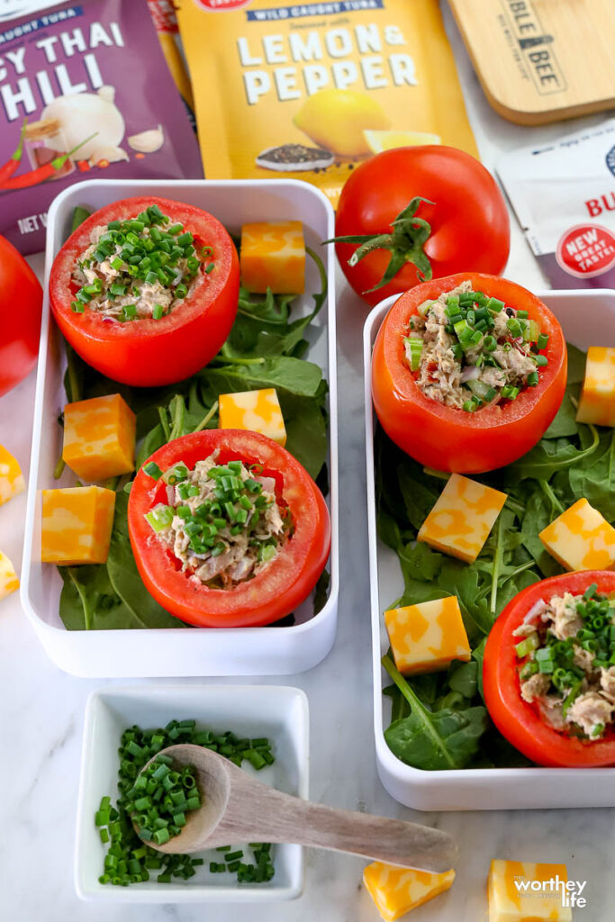 Tuna Salad Stuffed Tomatoes in bento box