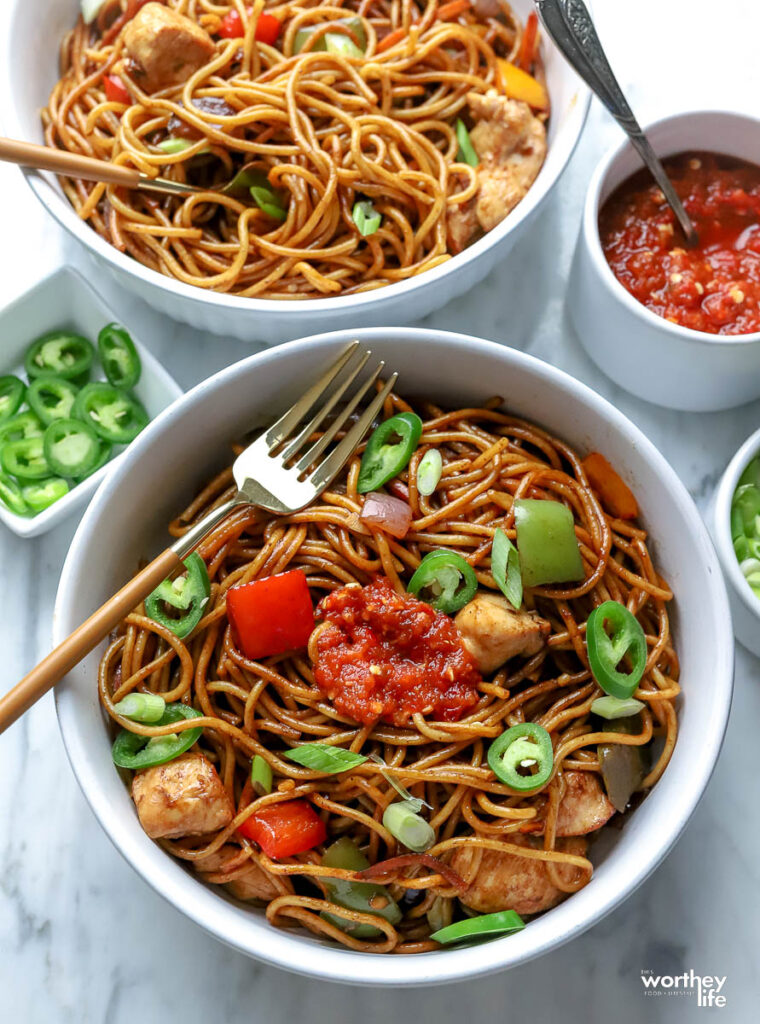 Two bowls of our Easy Chicken Lo Mein 