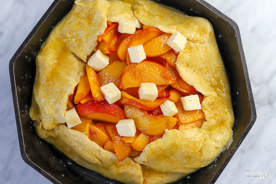 Filling for the Peach Galette in cast iron skillet