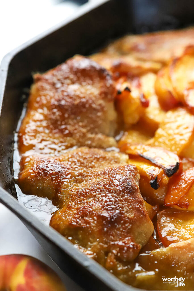 a peach galette with its warm peach juices 