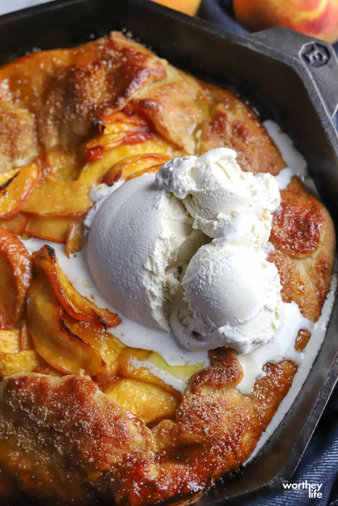 a peach galette with ice cream