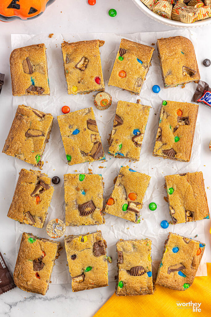 cut cookie bars on parchment paper