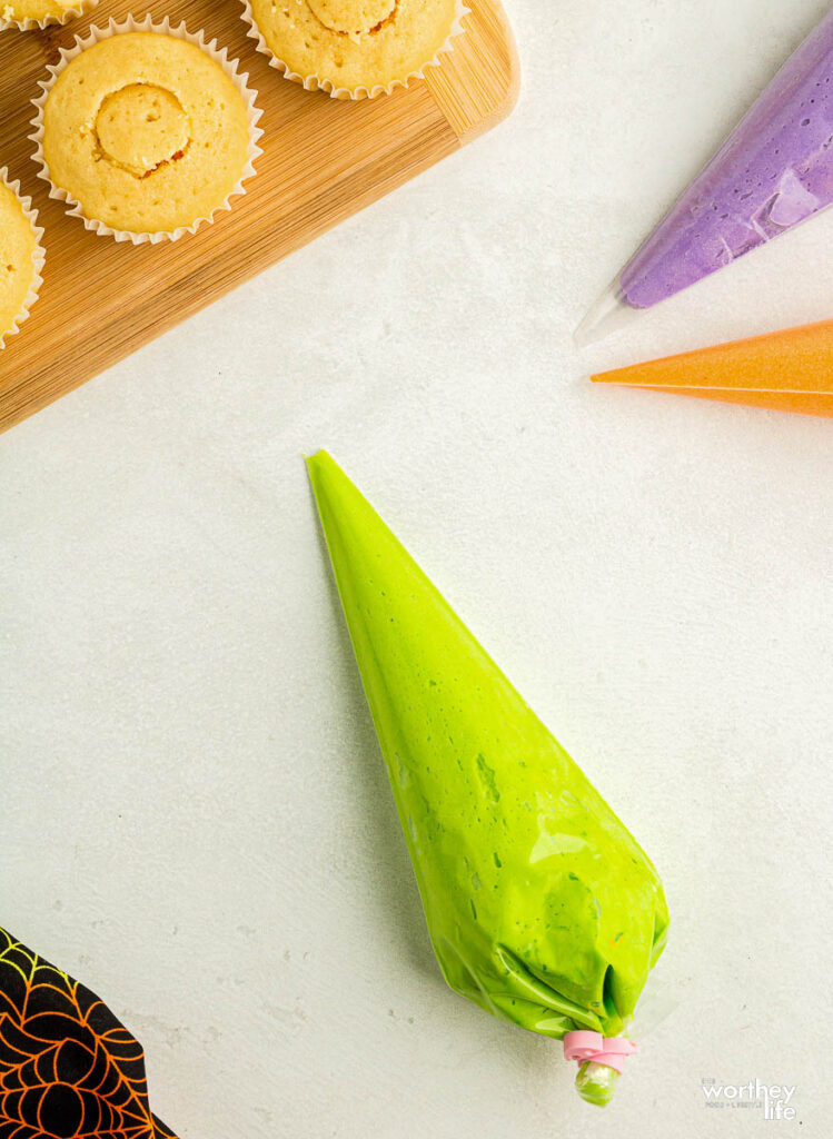 Green frosting in piping bag