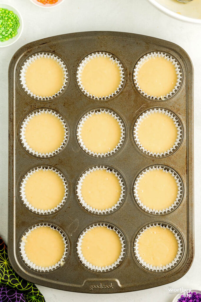 Cupcake Batter in cupcake pan